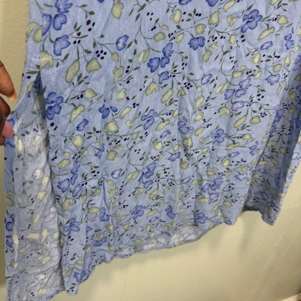 Vintage Nomadic Traders Blue Floral Rayon Maxi Dress Sleeveless Womens Medium